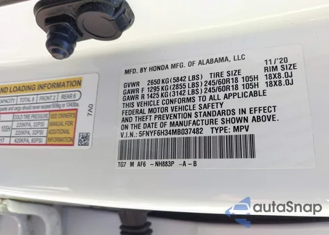 2021 Honda Pilot Awd Ex from USA, damaged, VIN 5FNYF6H34MB037482